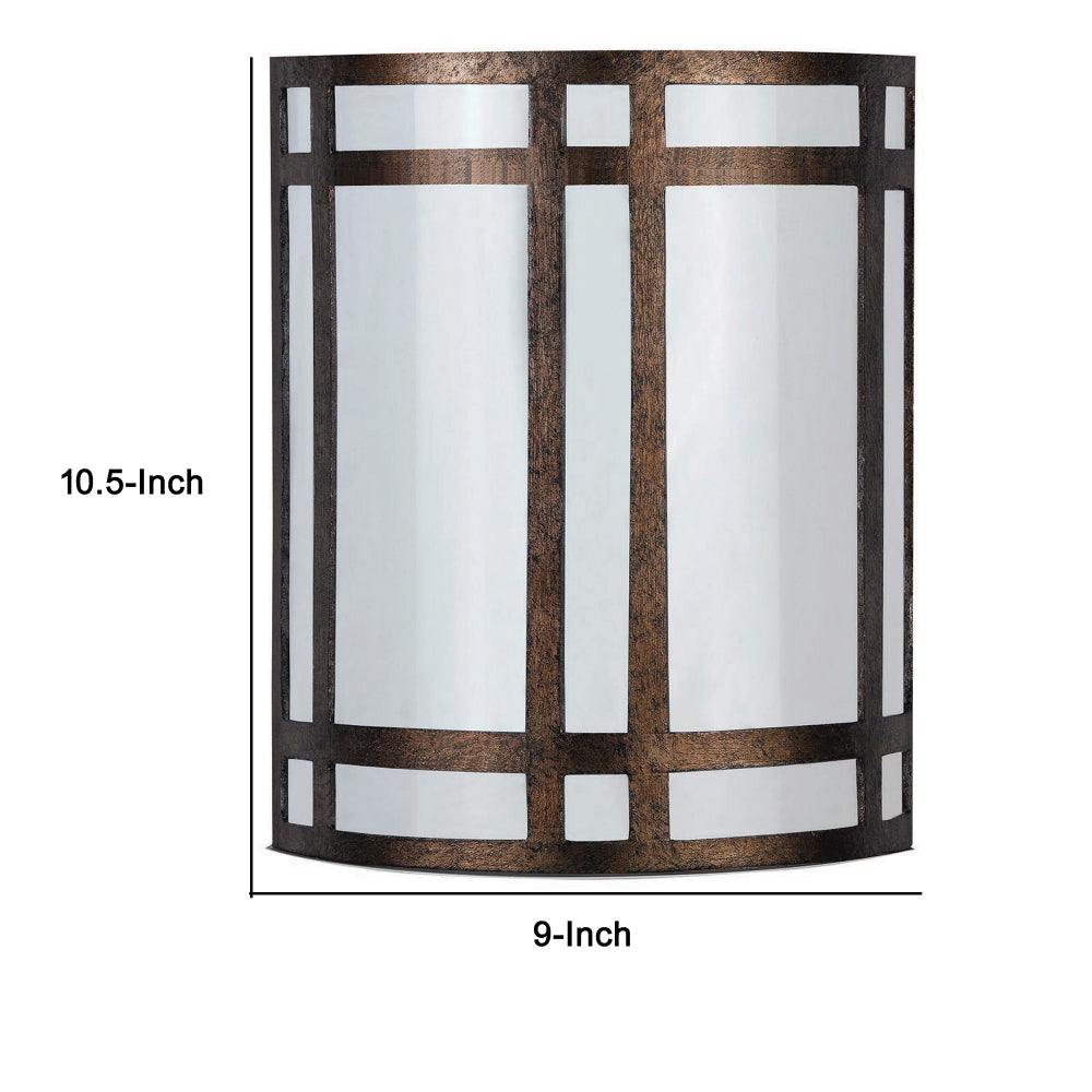 11" Wall Sconce Lamp, White Acrylic Shade, Hand Painted Rust Trim Metal - BM295972