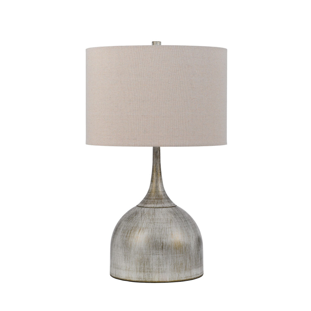 26 Inch Table Lamp, Set of 2, Curved, Beige Fabric Shade, Distressed Gray - BM295984