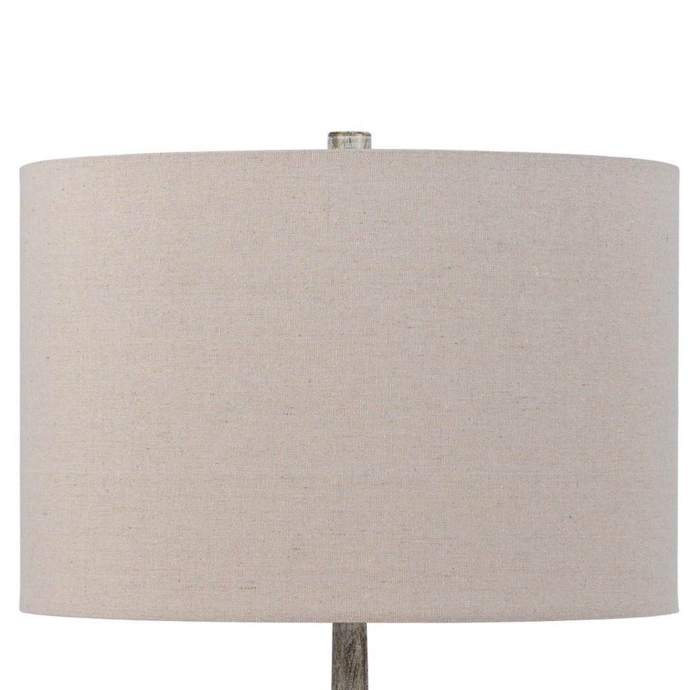 26 Inch Table Lamp, Set of 2, Curved, Beige Fabric Shade, Distressed Gray - BM295984