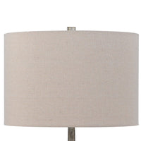 26 Inch Table Lamp, Set of 2, Curved, Beige Fabric Shade, Distressed Gray - BM295984