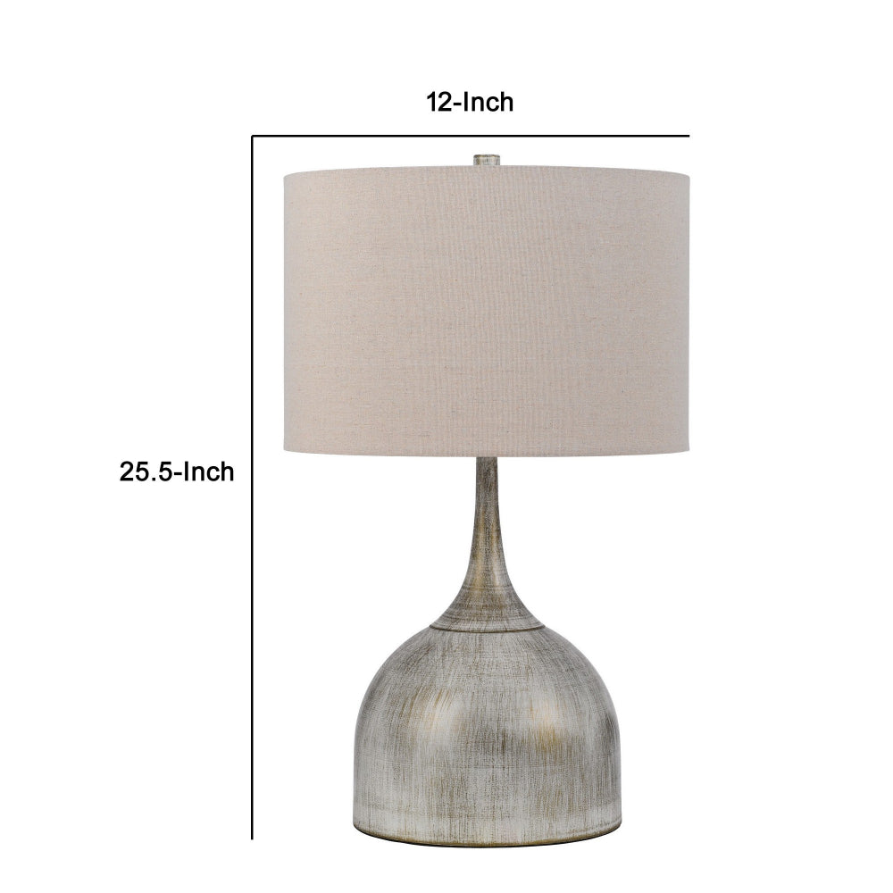 26 Inch Table Lamp, Set of 2, Curved, Beige Fabric Shade, Distressed Gray - BM295984