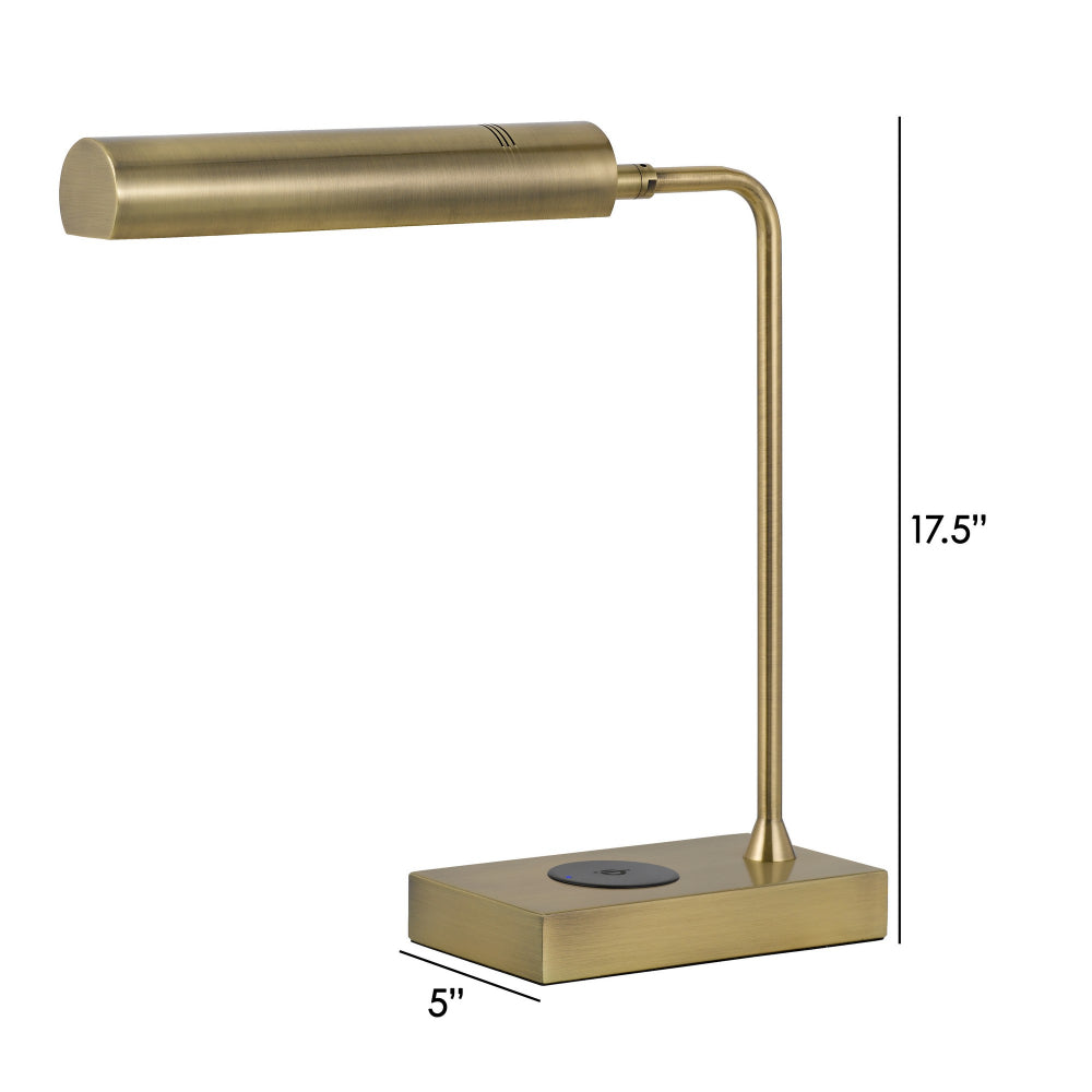 Dyna 18 Inch Integrated LED Desk Lamp, Wireless USB Port, Antique Brass - BM295989