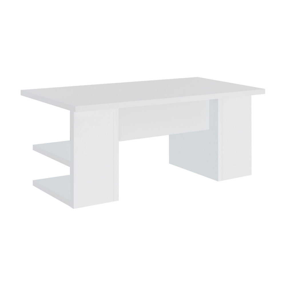 71 Inch Modern Rectangular Writing Desk, 4 Open Shelves, Crisp White Finish - BM296078