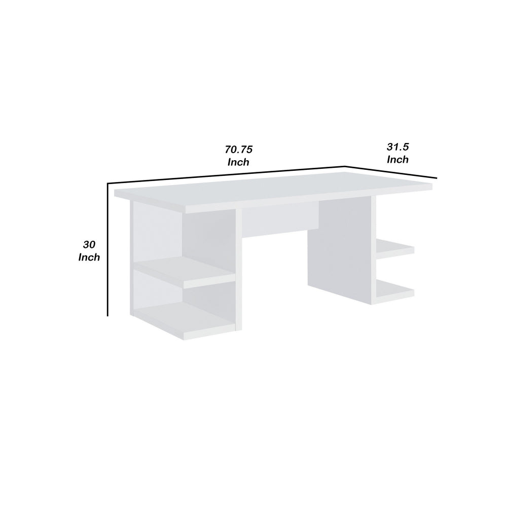 71 Inch Modern Rectangular Writing Desk, 4 Open Shelves, Crisp White Finish - BM296078