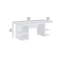 71 Inch Modern Rectangular Writing Desk, 4 Open Shelves, Crisp White Finish - BM296078