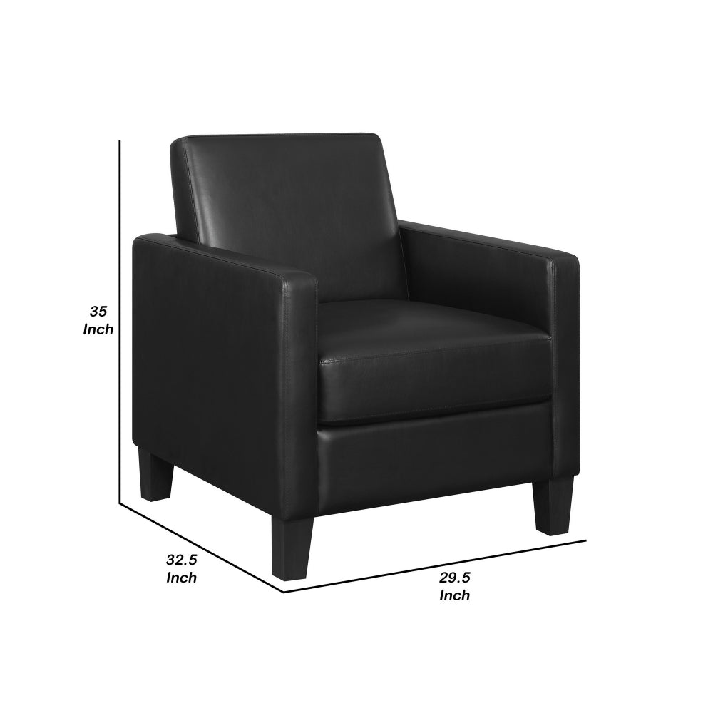 34 Inch Modern Accent Chair, Angled Back, Modern Style, Black Faux Leather - BM296085