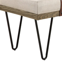 47 Inch Accent Bench, Faux Leather Straps, Black Hairpin Legs, Beige Fabric - BM296087