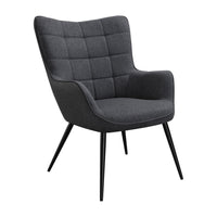 Liz 29 Inch Retro Accent Armchair, Grid Tufted Wingback, Gray Woven Fabric - BM296121