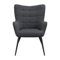 Liz 29 Inch Retro Accent Armchair, Grid Tufted Wingback, Gray Woven Fabric - BM296121