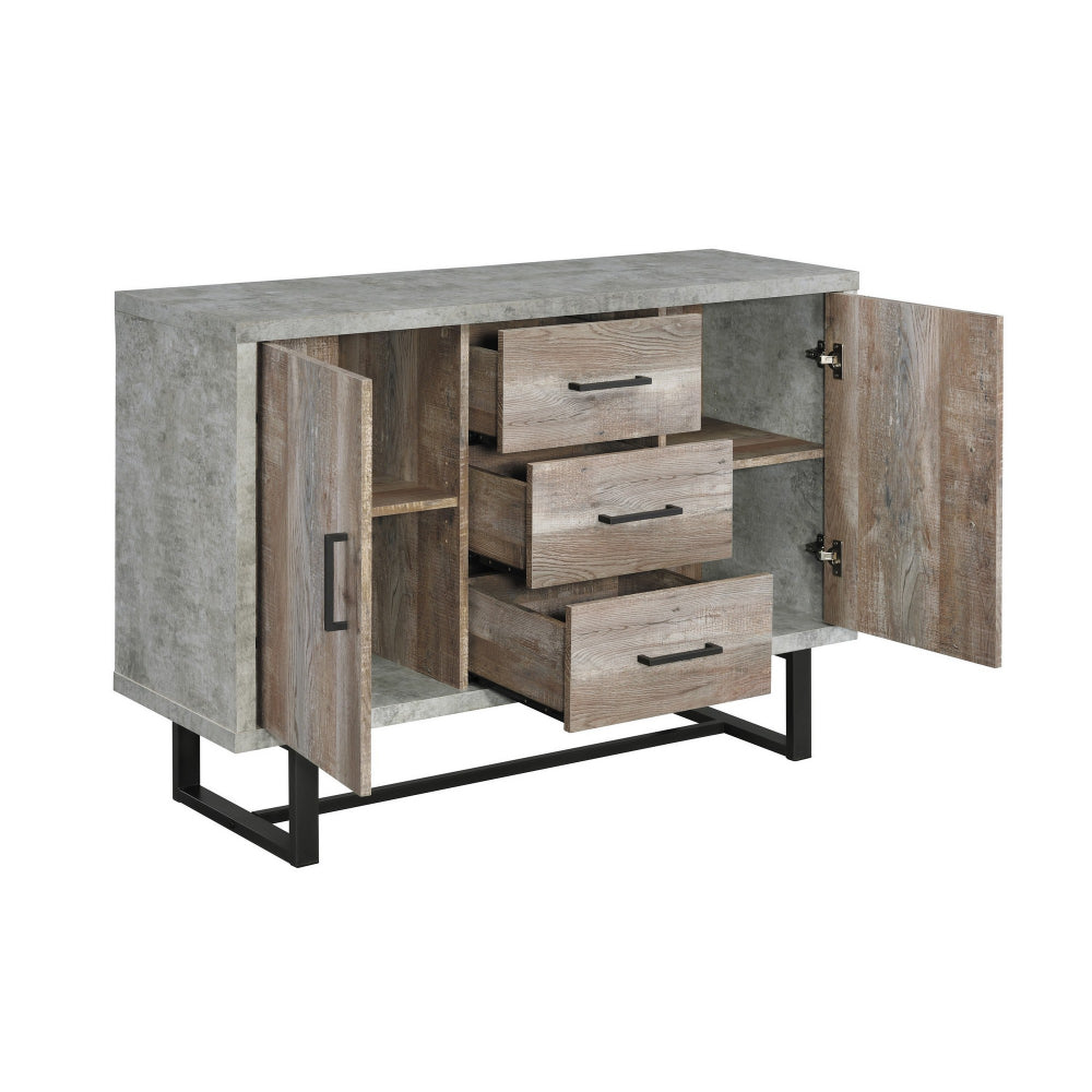47 Inch 3 Drawer Sideboard Console Cabinet, Sled Legs, Gray Faux Concrete - BM296126