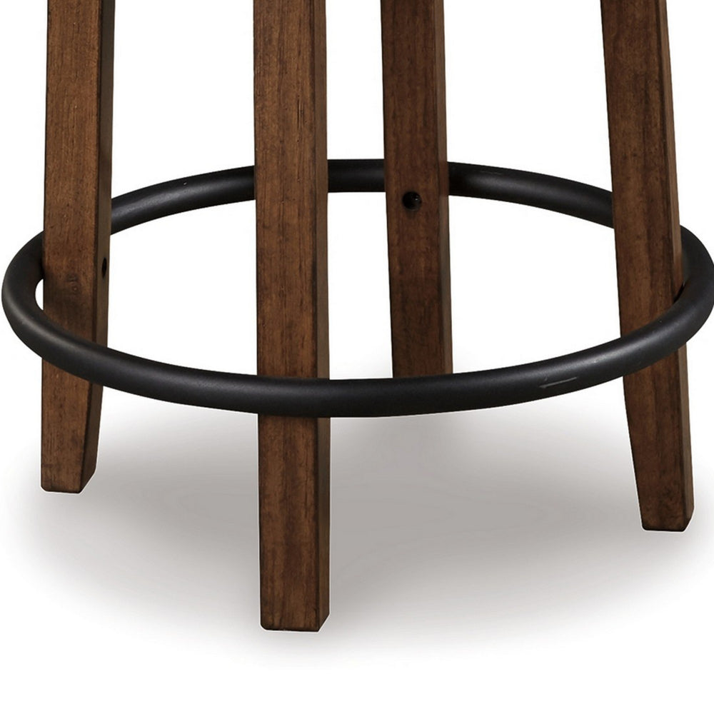 Zane 25 Inch Swivel Counter Height Stool, Round Cushioned Seat, Brown Wood - BM296511