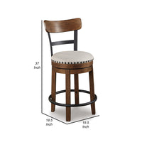 Zane 25 Inch Swivel Counter Height Stool, Round Cushioned Seat, Brown Wood - BM296511