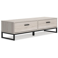 53 Inch 2 Drawer Storage Bench, Smooth Pewter Toned Frame, Black Metal Base - BM296512