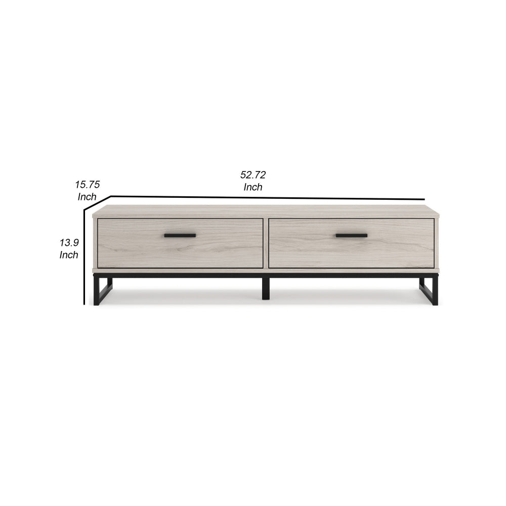 53 Inch 2 Drawer Storage Bench, Smooth Pewter Toned Frame, Black Metal Base - BM296512