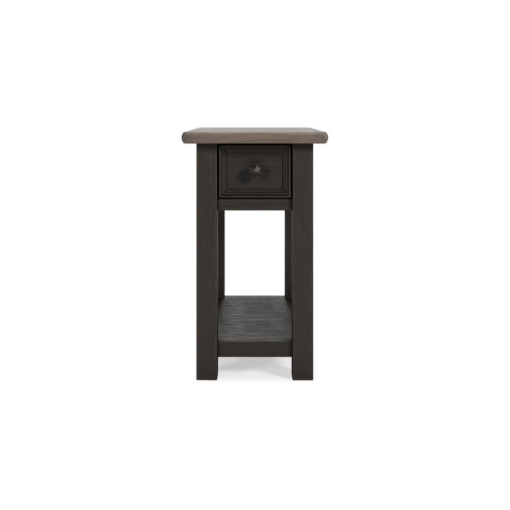 24 Inch Side End Table, Black Wood Base, Power Socket and USB Chargers - BM296518