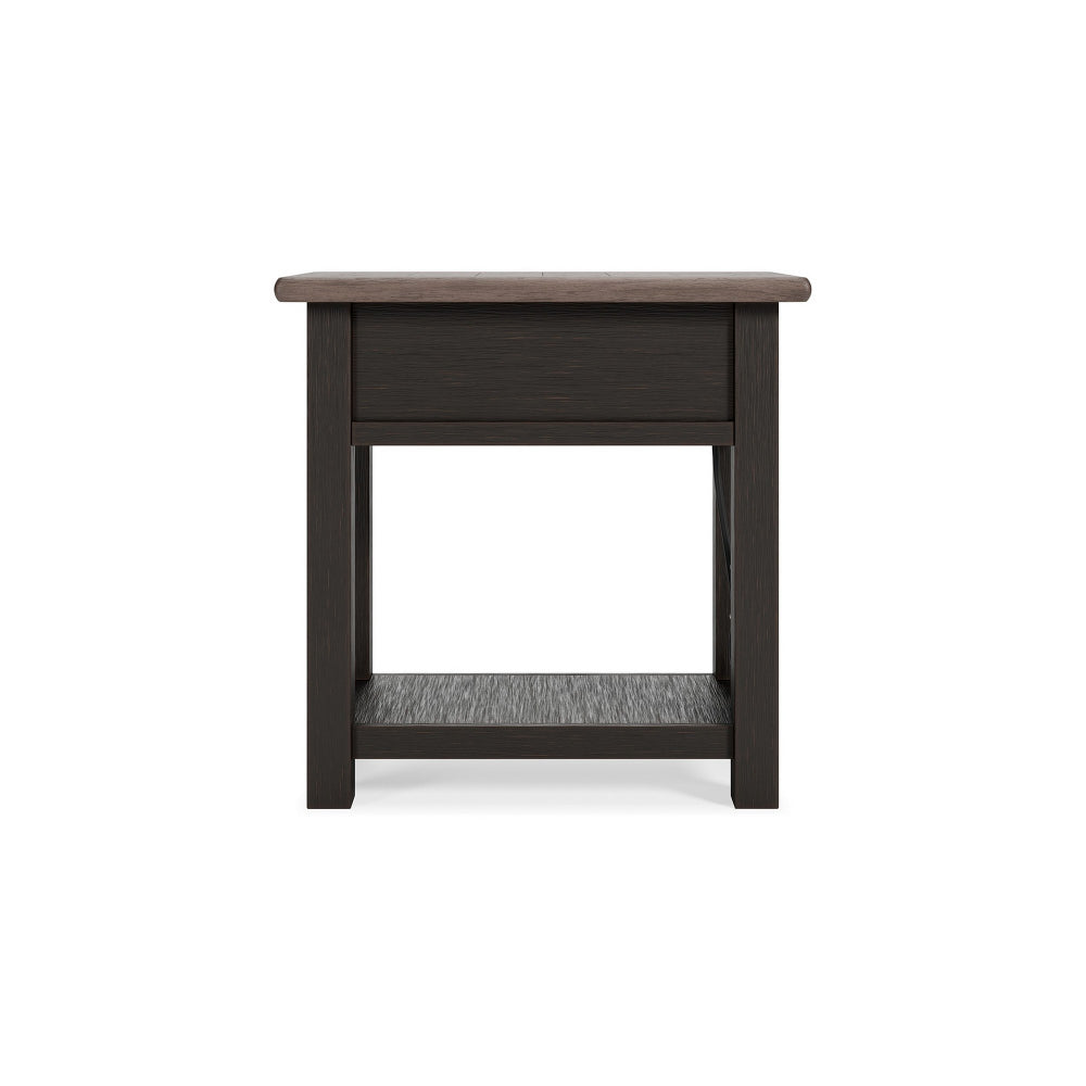 24 Inch Side End Table, Black Wood Base, Power Socket and USB Chargers - BM296518