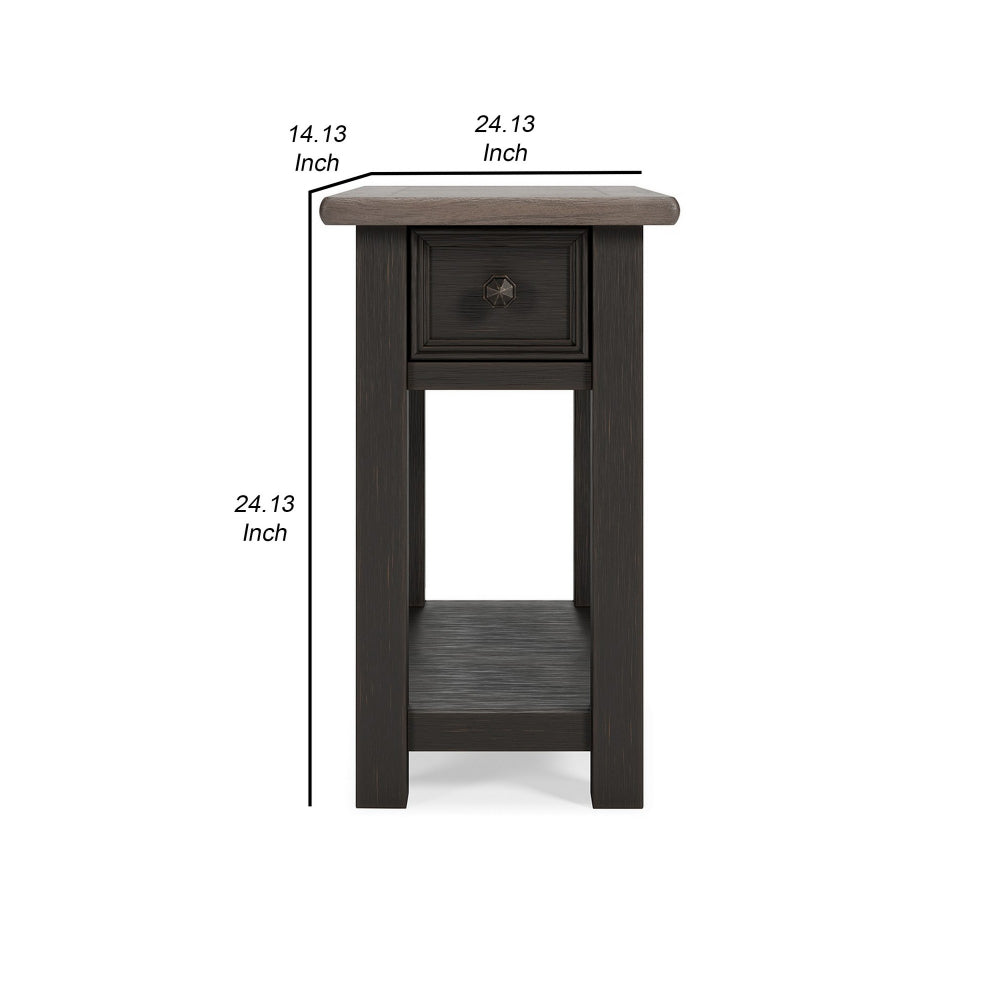 24 Inch Side End Table, Black Wood Base, Power Socket and USB Chargers - BM296518