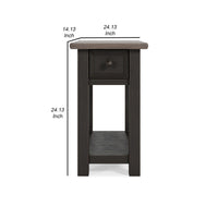 24 Inch Side End Table, Black Wood Base, Power Socket and USB Chargers - BM296518