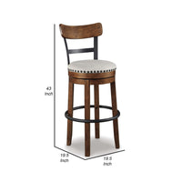 Zane 30 Inch Swivel Barstool, Round Cushioned Seat, Rich Brown Wood Frame - BM296519