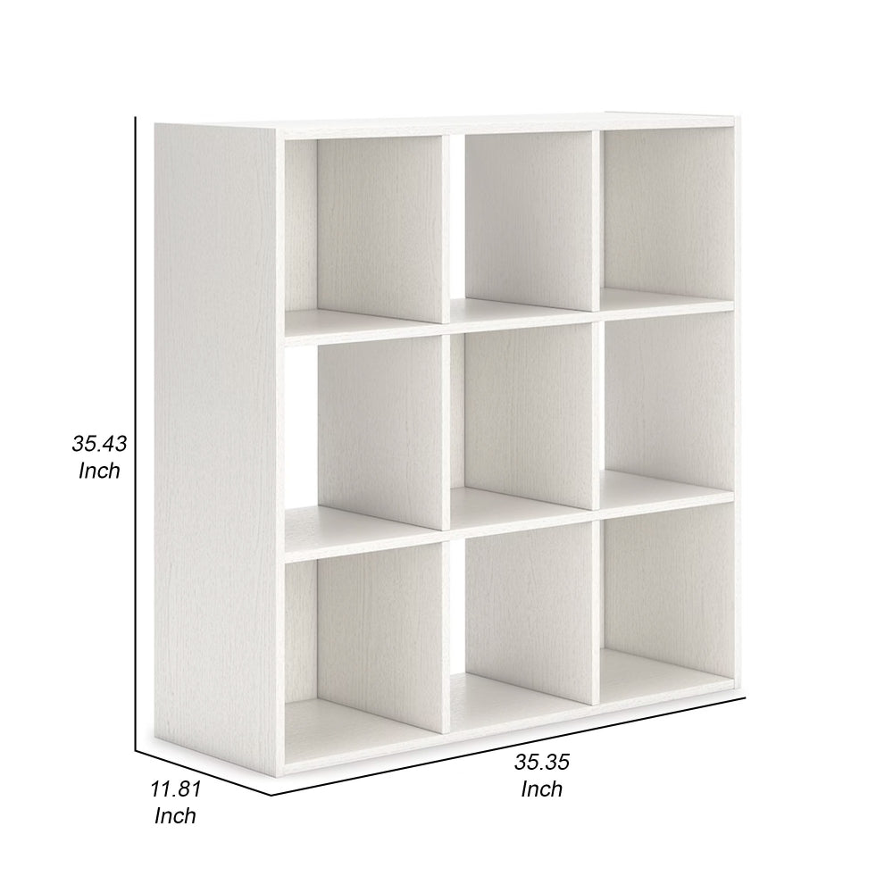 Lizy 35 Inch Bookcase Organizer, 9 Cube Storage Compartments, White Finish - BM296522