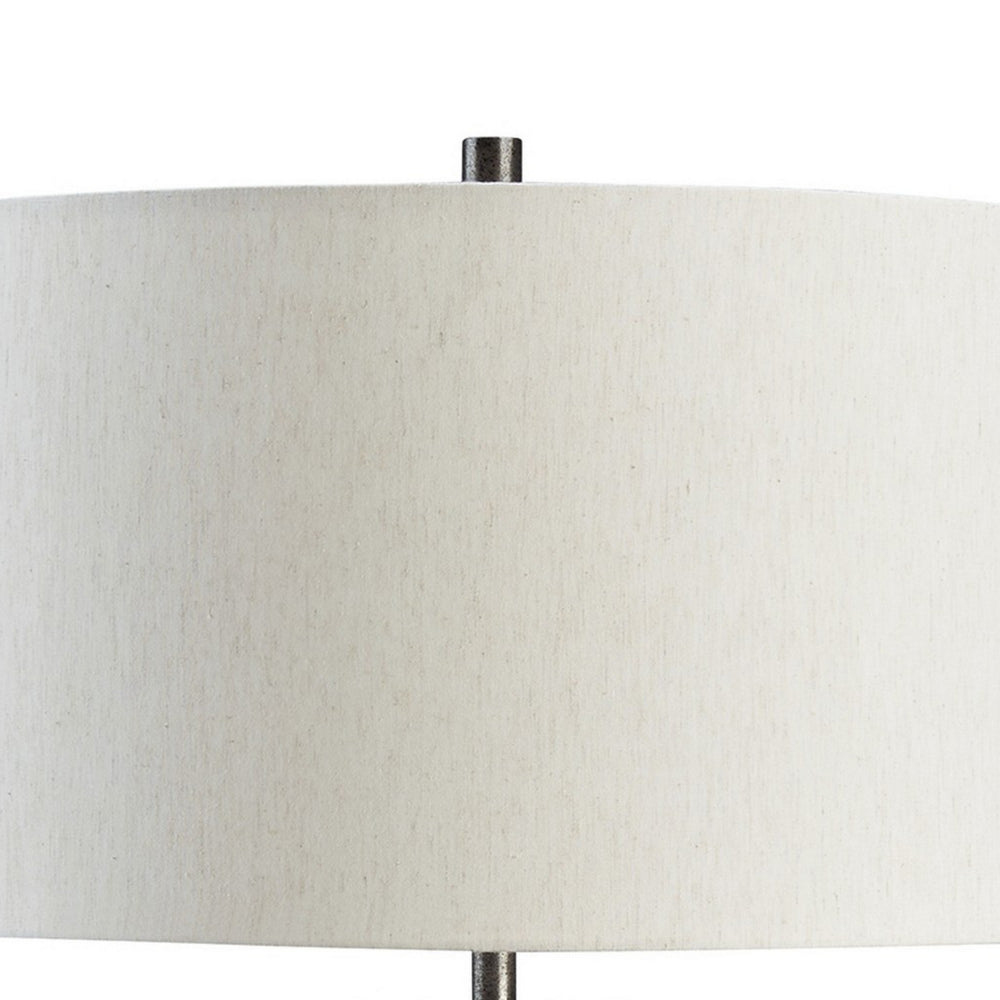 Nila 35 Inch Table Lamp, Pewter Gray Metal Base, 3 Way Switch, Drum Shade - BM296524