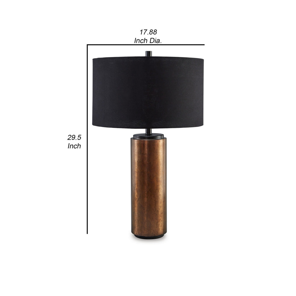 30 Inch Modern Table Lamp, Cylindrical Brass Metal Base, Black Drum Shade - BM296541