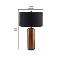 30 Inch Modern Table Lamp, Cylindrical Brass Metal Base, Black Drum Shade - BM296541