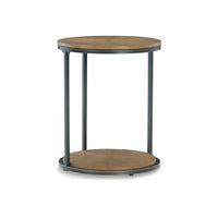 22 Inch Modern Side End Table, Round Wood Top, Black Metal Frame, Brown - BM296550