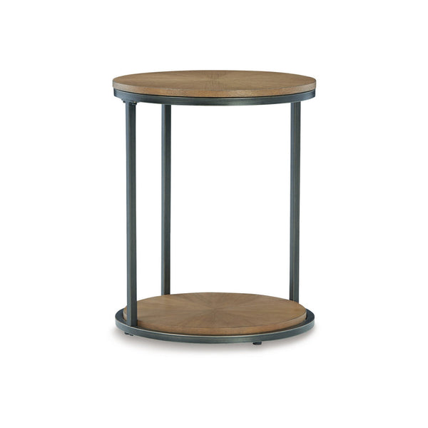 22 Inch Modern Side End Table, Round Wood Top, Black Metal Frame, Brown - BM296550