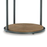 22 Inch Modern Side End Table, Round Wood Top, Black Metal Frame, Brown - BM296550