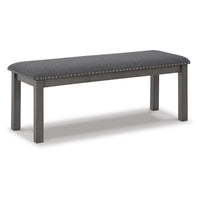 Fia 47 Inch Modern Bench, Antique Gray Wood, Gray Polyester Padded Seat - BM296554