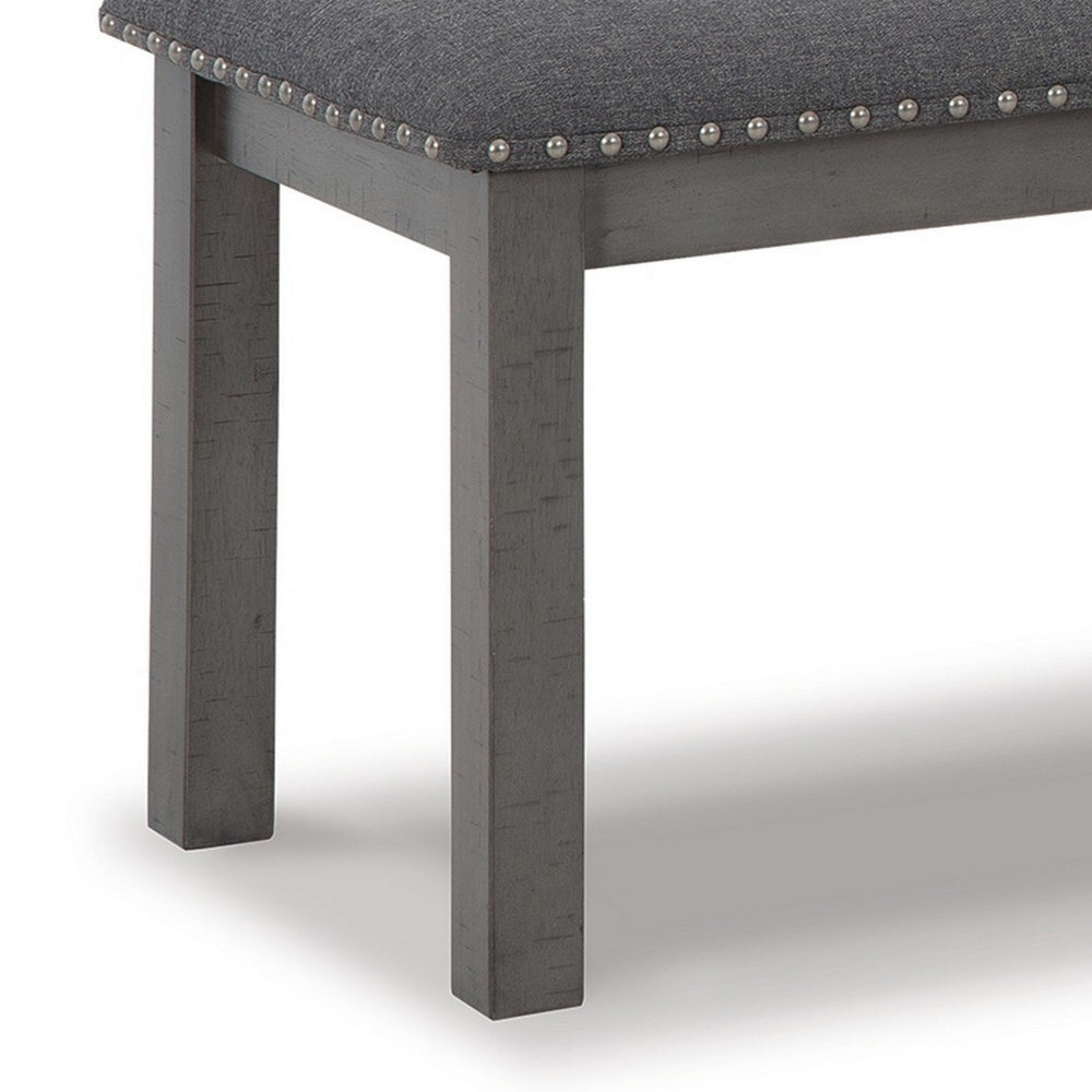 Fia 47 Inch Modern Bench, Antique Gray Wood, Gray Polyester Padded Seat - BM296554