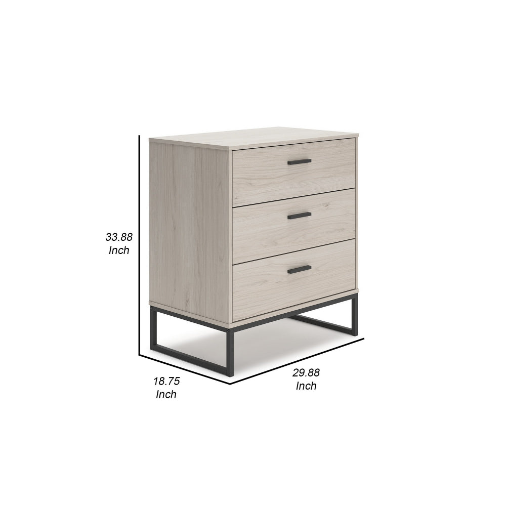 34 Inch Tall Nightstand Chest, 3 Spacious Drawers, Smooth Light Gray Finish - BM296560