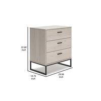 34 Inch Tall Nightstand Chest, 3 Spacious Drawers, Smooth Light Gray Finish - BM296560