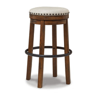 Zane 30 Inch Backless Swivel Barstool, Round Beige Seat, Brown Wood Frame - BM296563