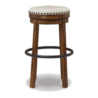 Zane 30 Inch Backless Swivel Barstool, Round Beige Seat, Brown Wood Frame - BM296563