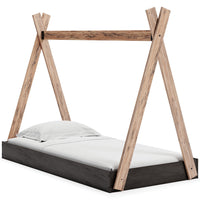 Pipa Modern Twin Size Bed, Crossed Wood A Frame Tent Stand, Jet Black Base - BM296570