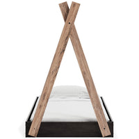 Pipa Modern Twin Size Bed, Crossed Wood A Frame Tent Stand, Jet Black Base - BM296570