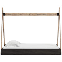 Pipa Modern Twin Size Bed, Crossed Wood A Frame Tent Stand, Jet Black Base - BM296570