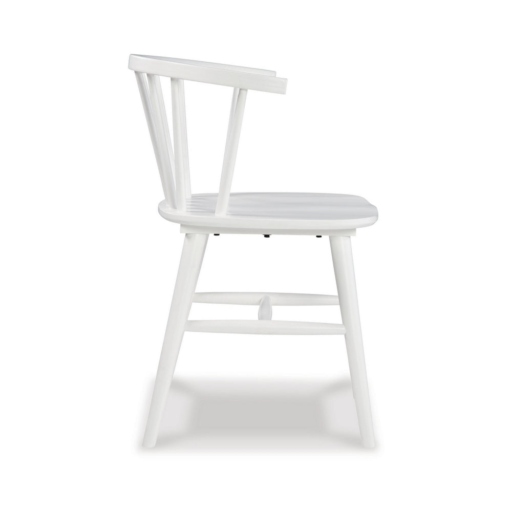 22 Inch Set of 2 Dining Chairs, Spindle Backrest, Matte White Wood Design - BM296573