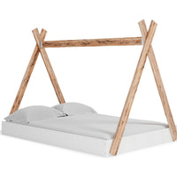 Pipa Modern Full Bed, Crossed Wood A Frame Tent Stand, Crisp White Base - BM296578