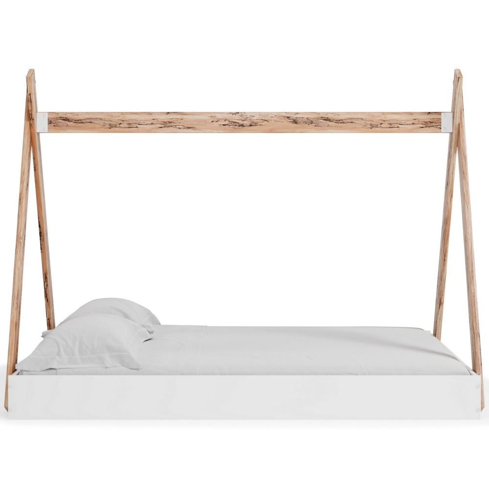 Pipa Modern Full Bed, Crossed Wood A Frame Tent Stand, Crisp White Base - BM296578