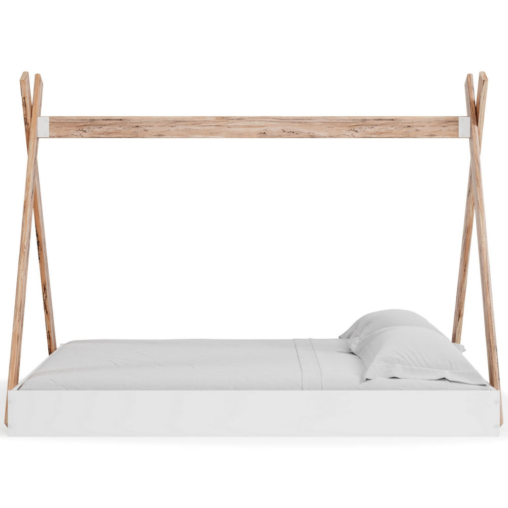 Pipa Modern Full Bed, Crossed Wood A Frame Tent Stand, Crisp White Base - BM296578