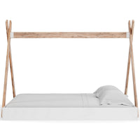 Pipa Modern Full Bed, Crossed Wood A Frame Tent Stand, Crisp White Base - BM296578