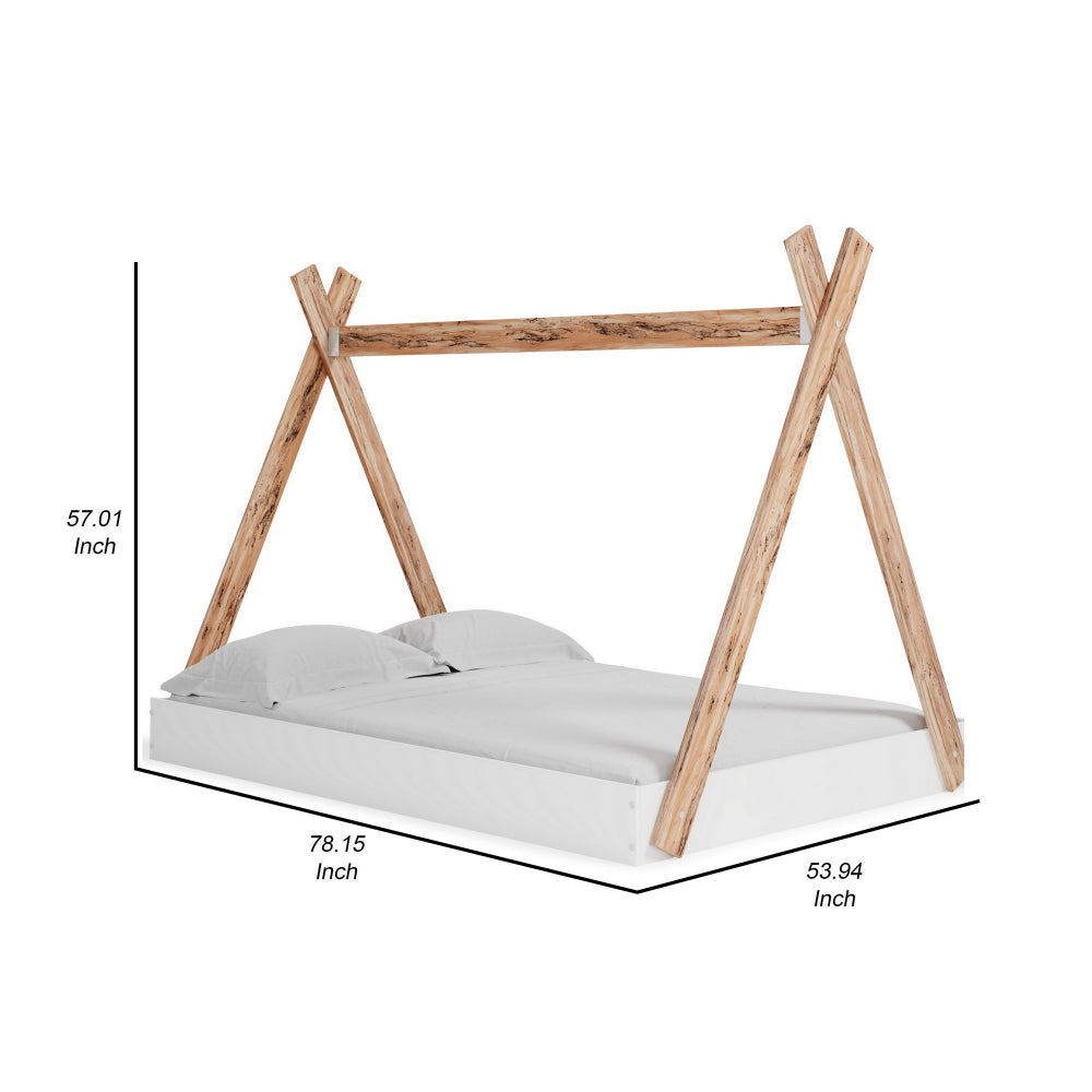 Pipa Modern Full Bed, Crossed Wood A Frame Tent Stand, Crisp White Base - BM296578