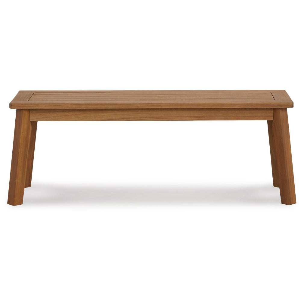 47 Inch Rectangular Bench, Natural Acacia Wood, Slatted Seat, Angled Legs - BM296581