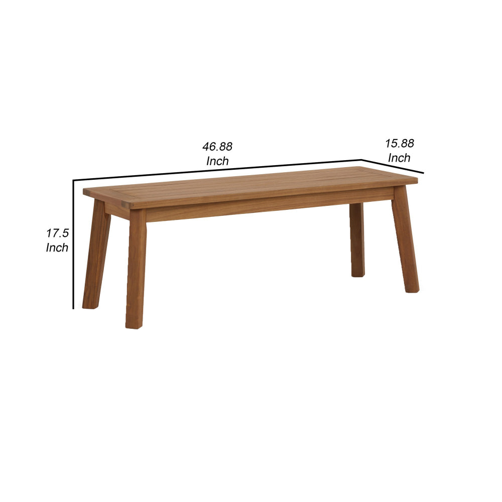 47 Inch Rectangular Bench, Natural Acacia Wood, Slatted Seat, Angled Legs - BM296581