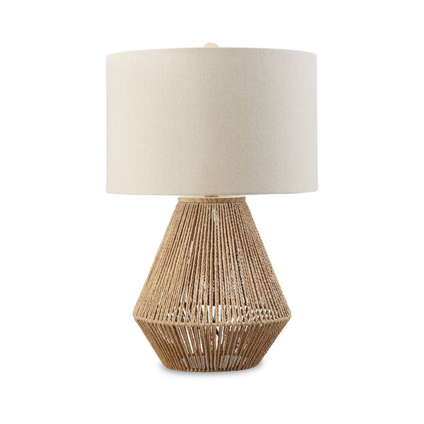 24 Inch Bohemian Table Lamp, Paper Rope, Hardback Fabric Shade, Brown - BM296589