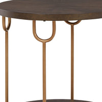 24 Inch Modern Round Side End Table, Espresso Brown Wood, Gold Metal Legs - BM296591