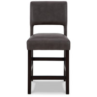 Naos 24 Inch Counter Height Stool, Set of 2, Gray Faux Leather, Brown Wood - BM296600